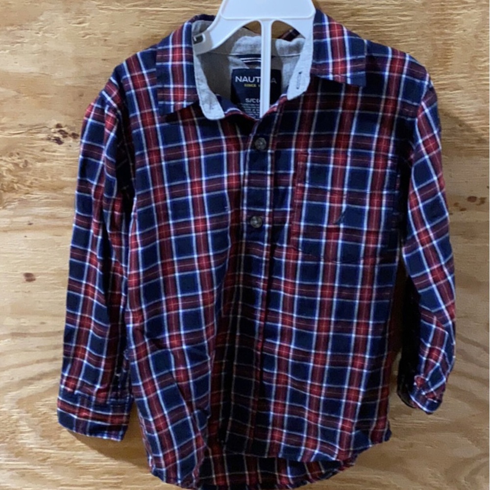 Nautica boy plaid shirt long sleeves S 4